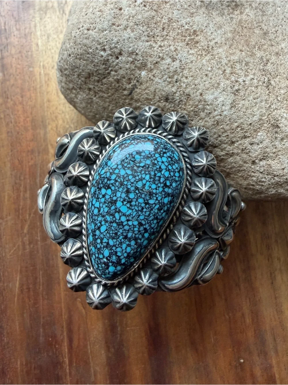 Navajo sterling silver turquoise cuff bracelet